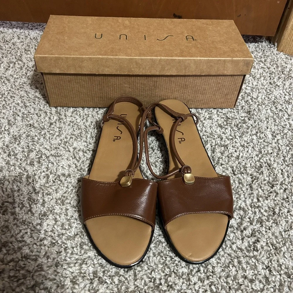 Vintage UNISA Women's Shoes Open Toe Size 8 Brown‎ Leather Upper - with Box